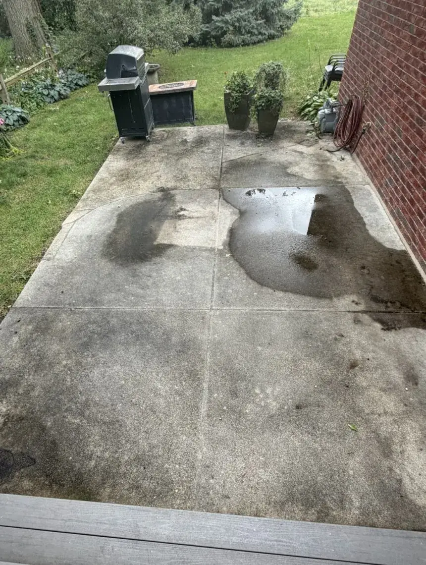 Concrete patio wash, before